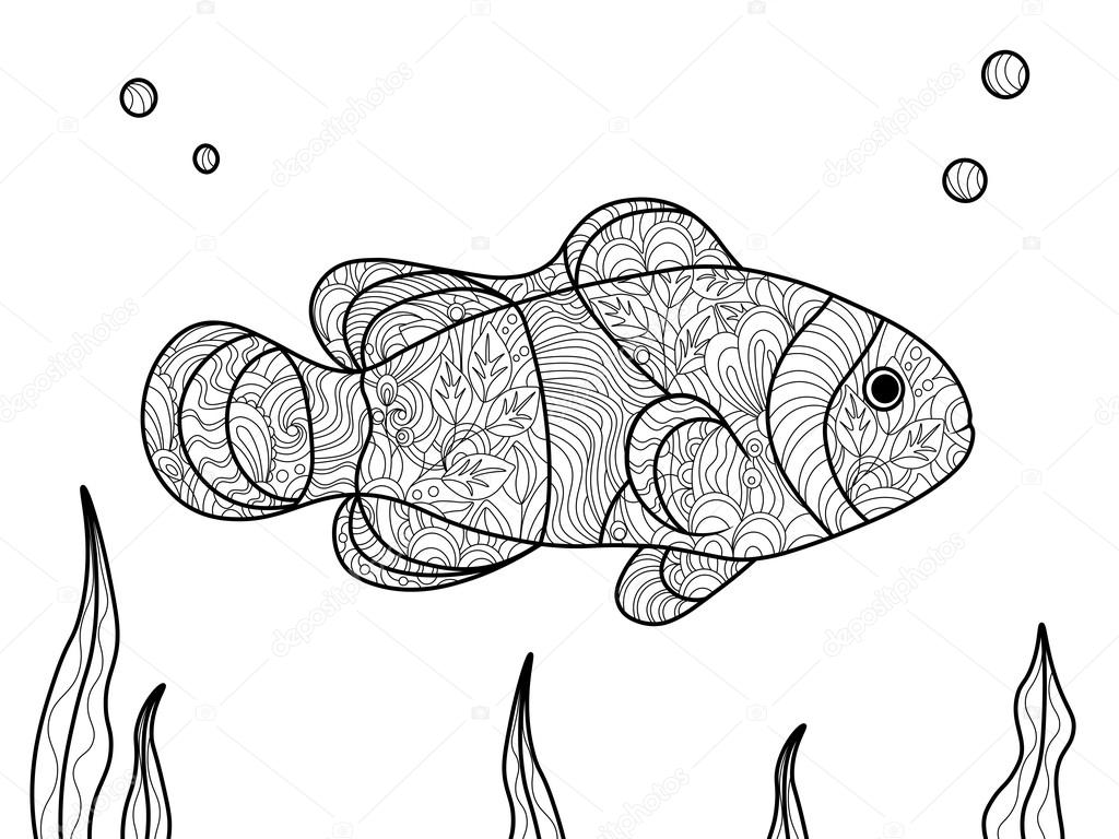 Illustrazione di vettore dei pesci pagliaccio libro da colorare per adulti — Vettoriali di AlexanderPokusay