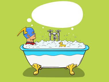 Süper kahraman bir banyo komik vektör alır