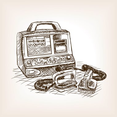 Defibrilatör kroki tarzı vektör çizim