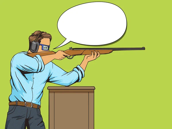 Homme avec fusil au stand de tir vecteur pop art — Image vectorielle