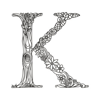 K harfi boyama kitabı yetişkin vektör için