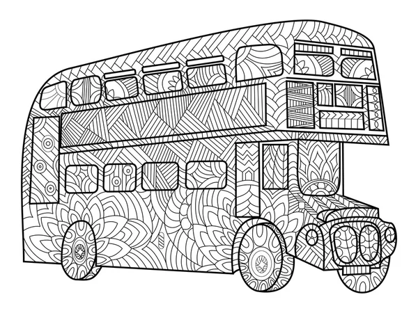 Dubbel decker bus coloring boek voor volwassenen vector — Stockvector