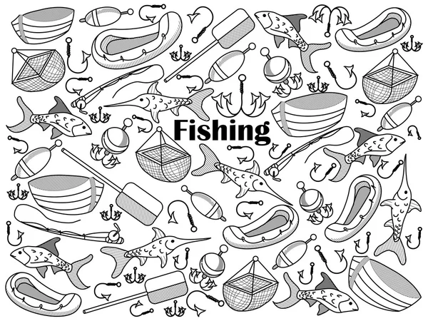 Риболовля безбарвний набір Векторні ілюстрації — стоковий вектор