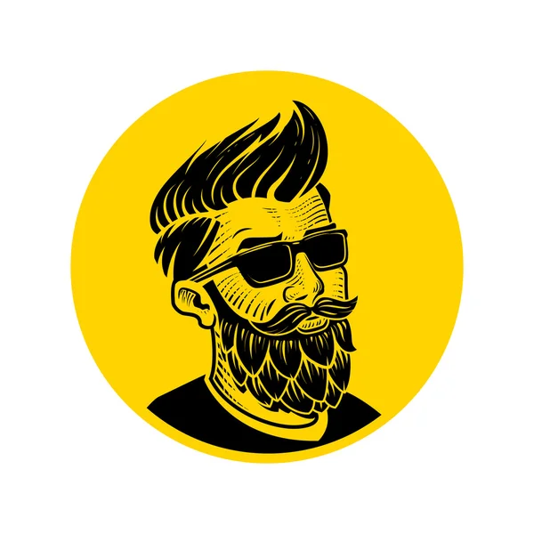 Hombre con barba en forma de emblema vectorial de lúpulo — Vector de stock