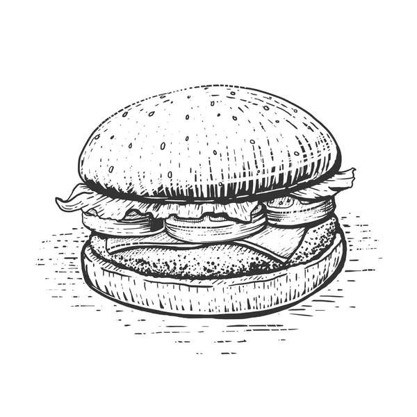 Burger engraving style vector illustration — Stock Vector