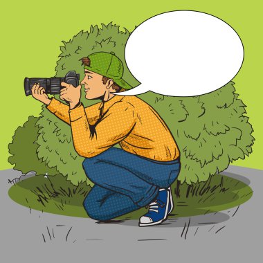 Paparazzi fotoğrafçı pop sanat stil vektör