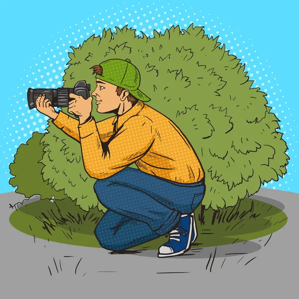 Paparazzi fotógrafo pop arte estilo vector — Vector de stock