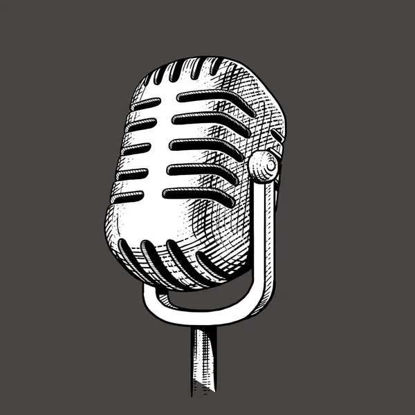 Vintage microphone hand drawn engraving vector — Stock Vector