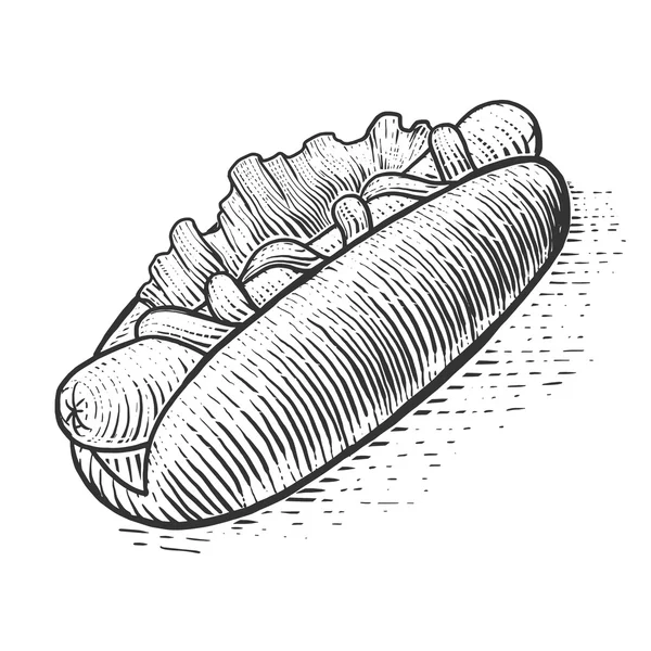 Hot dog fast food gravura estilo vetor — Vetor de Stock