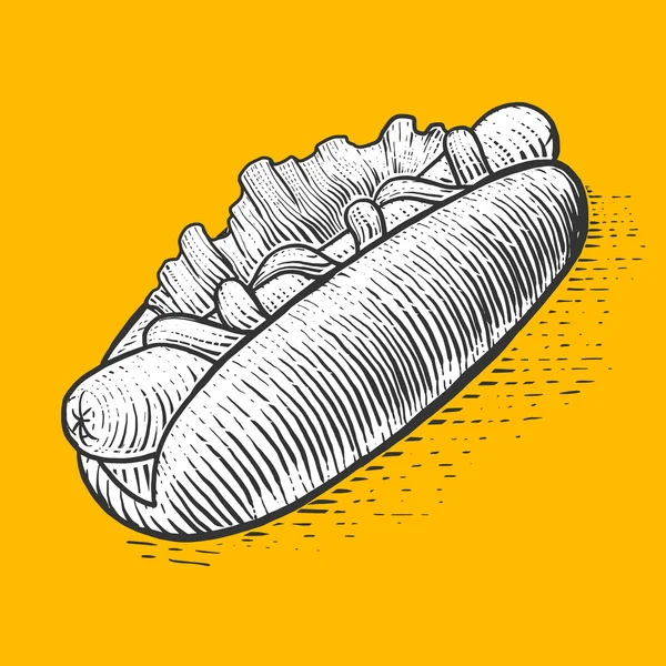 Hot dog fast food gravure style vecteur — Image vectorielle