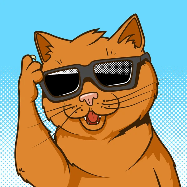 Gato jengibre en gafas de sol vector ilustración — Vector de stock