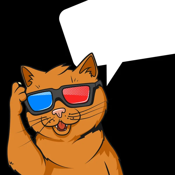 Ginger cat in 3d glasses vector illustration — Stock Vector