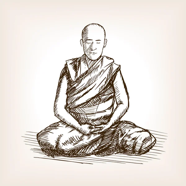 Boeddhistische monnik schets stijl vectorillustratie — Stockvector