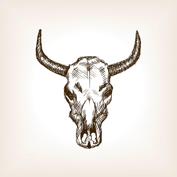 Teschio di mucca disegnato a mano stile schizzo vettore — Vettoriale Stock