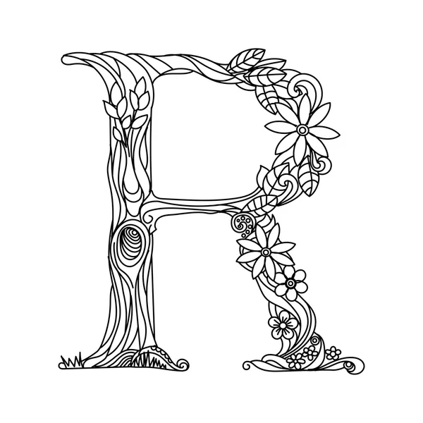 Letter R coloring book for adults vector — Stock Vector