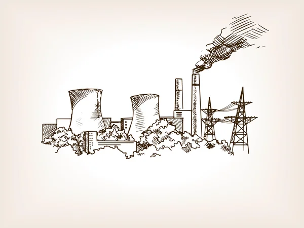 Elektrownia jądrowa szkic wektor ilustracja — Wektor stockowy