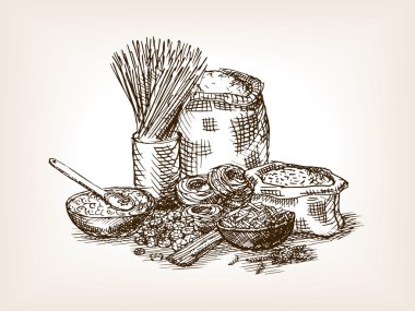 Makarna natürmort kroki tarzı vektör çizim