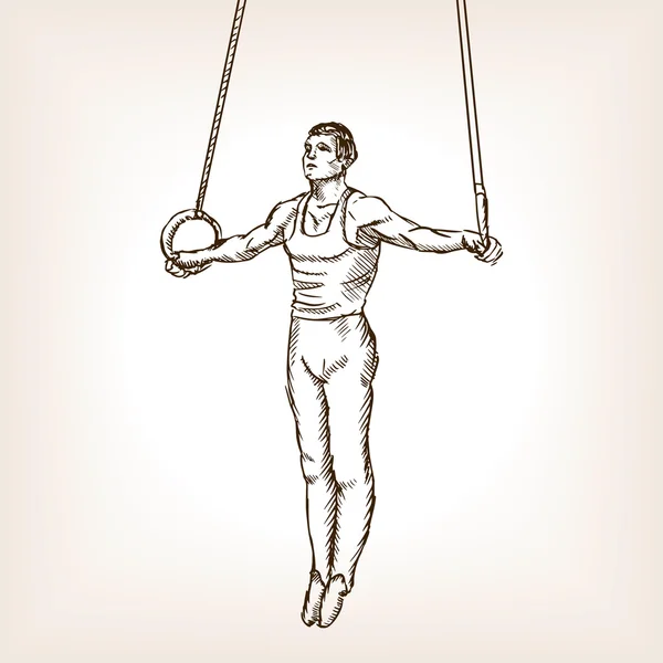 Gimnasta en anillos boceto estilo vector ilustración — Archivo Imágenes Vectoriales