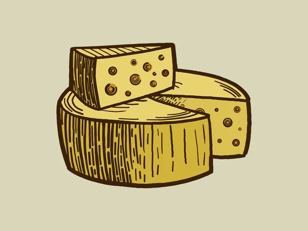 Queso grabado estilo vector ilustración — Archivo Imágenes Vectoriales