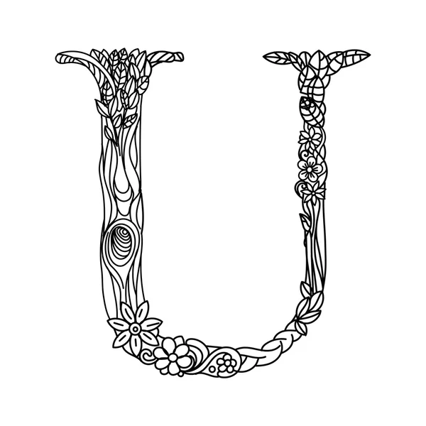Letter U coloring book for adults vector — Stock Vector