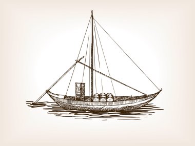 Yelken gemi Şarap fıçıları sketch vektör