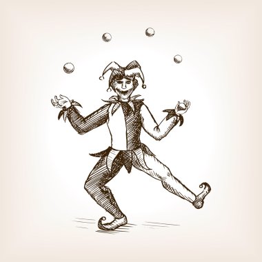 Medieval jester juggling balls sketch style vector vector Medieval jester juggling balls sketch style vector vector