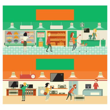 Eko dükkanı ve elektronik vektör çizim