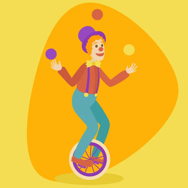 Retro eski tek tekerlekli sirk bisikletine karikatür vektör hokkabaz adam — Stok Vektör