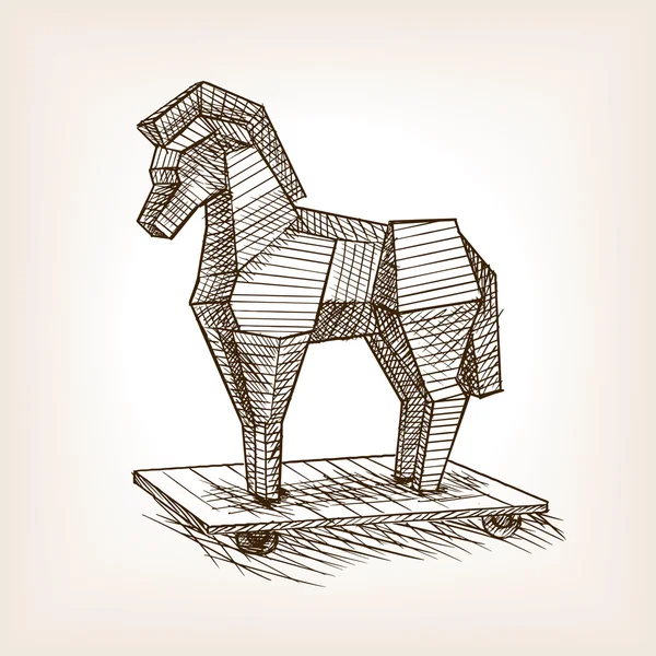 Illustrazione vettoriale stile disegno cavallo di Troia — Vettoriale Stock