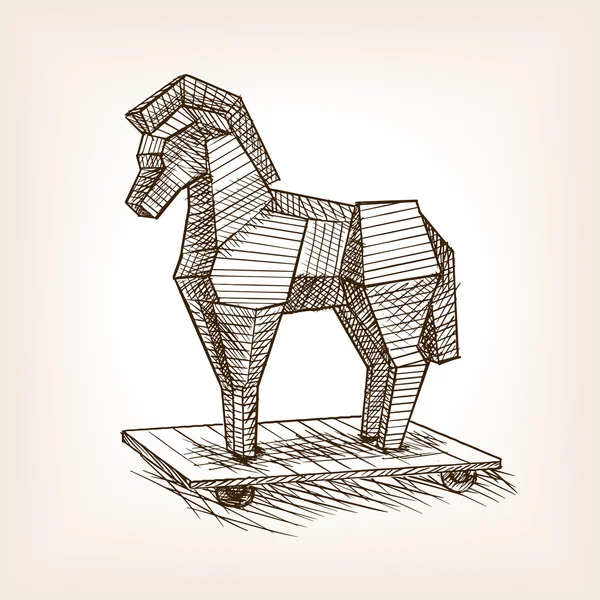 Troya caballo bosquejo estilo vector ilustración — Archivo Imágenes Vectoriales