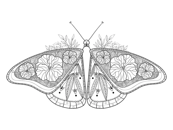 Motýl omalovánky pro dospělé vektor — Stockový vektor