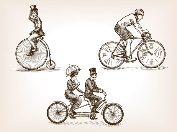 Illustrazione vettoriale schizzo biciclette vintage — Vettoriale Stock