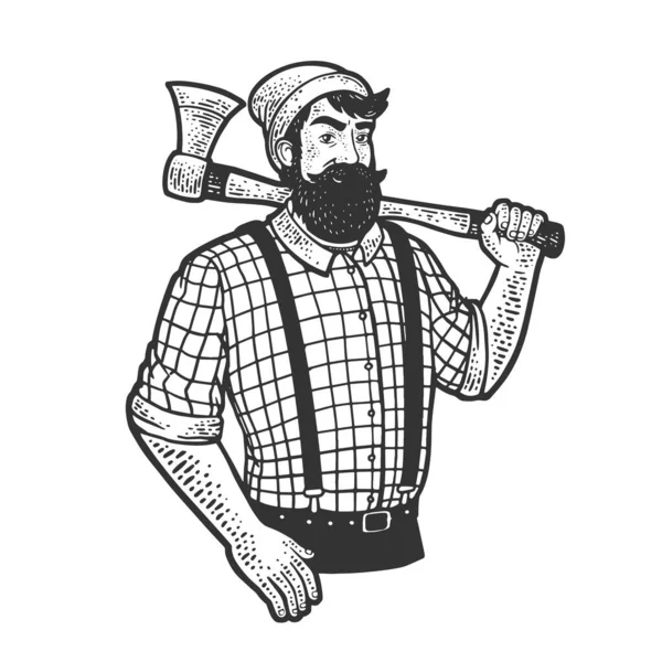 Lumberjack guy sketch engraving vector illustration. T-shirt apparel print design. Scratch board imitation. Black and white hand drawn image. — Stock Vector