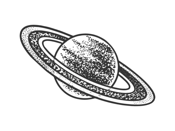 Saturno planeta esboço gravura vetor ilustração. T-shirt design de impressão de vestuário. Imitação de raspadinha. Imagem desenhada à mão preto e branco. —  Vetores de Stock