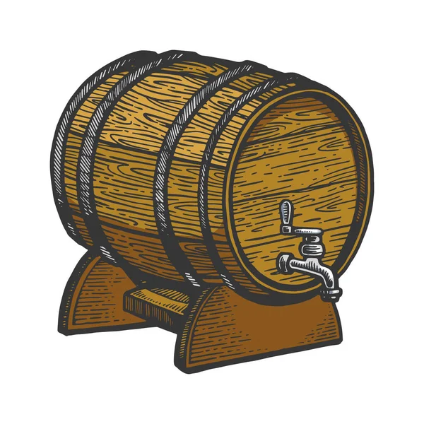 Вино пиво деревянный бочонок цвета эскиз гравировки векторной иллюстрации. Имитация в стиле Scratch board. Черно-белое изображение. — стоковый вектор
