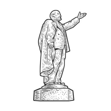 Lenin anıtı Rus devrimci komünist lider kabartma vektör çizimi. Tişört giysisi baskısı tasarımı. Çizik tahtası taklidi. Siyah beyaz el çizimi resim.