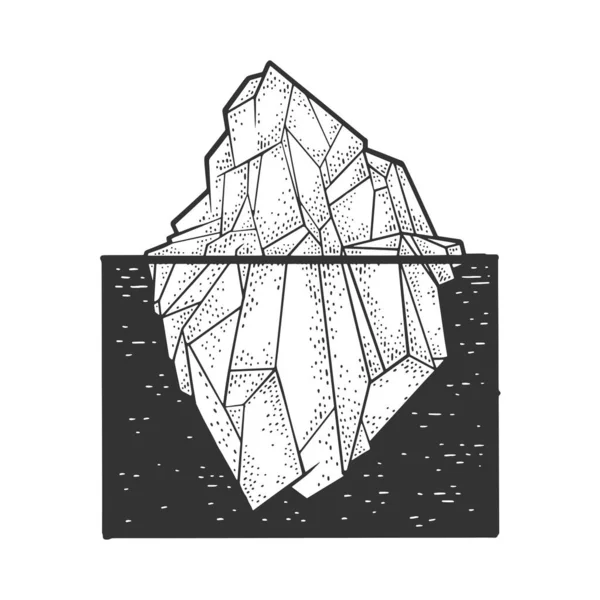 Iceberg dibujo grabado vector ilustración. Diseño de estampado de ropa de camiseta. Scratch board imitación. Imagen dibujada a mano en blanco y negro. — Vector de stock