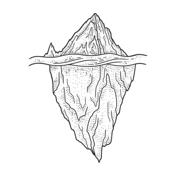 Iceberg dibujo grabado vector ilustración. Diseño de estampado de ropa de camiseta. Scratch board imitación. Imagen dibujada a mano en blanco y negro. — Vector de stock