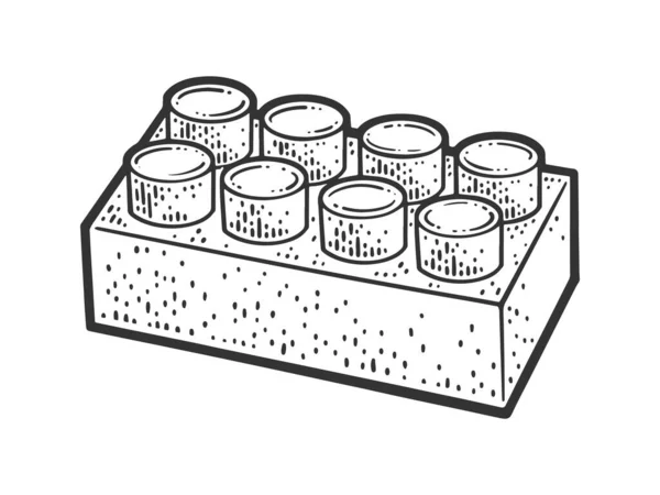 브릭 장난감 구성은 벡터 삽화를 스케치하는 설정이다. 티셔츠 의류 인쇄 디자인. 스크래치 보드 모방. 손으로 그린 흑백 그림. — 스톡 벡터