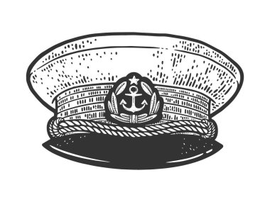 Kaptanlar üniforma çizimi, kabartma vektör çizimi. Tişört giysisi baskısı tasarımı. Çizik tahtası taklidi. Siyah beyaz el çizimi resim.