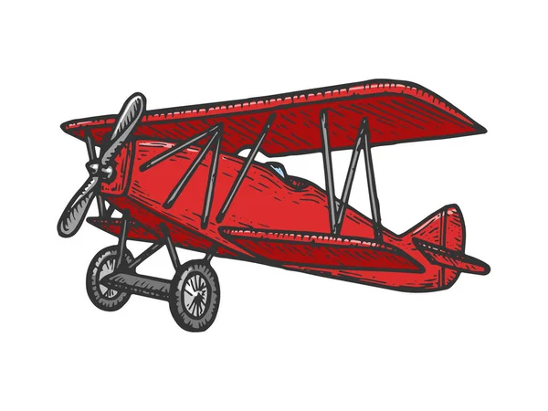 Vintage retro old aircraft red color sketch engraving vector illustration. 스크래치 보드 스타일의 모조품. 손으로 그린 흑백 그림. — 스톡 벡터