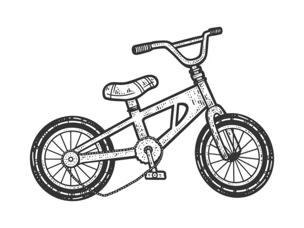 Bambini rotti disegno bicicletta incisione vettoriale illustrazione. T-shirt abbigliamento design di stampa. Imitazione del gratta e Vinci. Immagine disegnata a mano in bianco e nero. — Vettoriale Stock