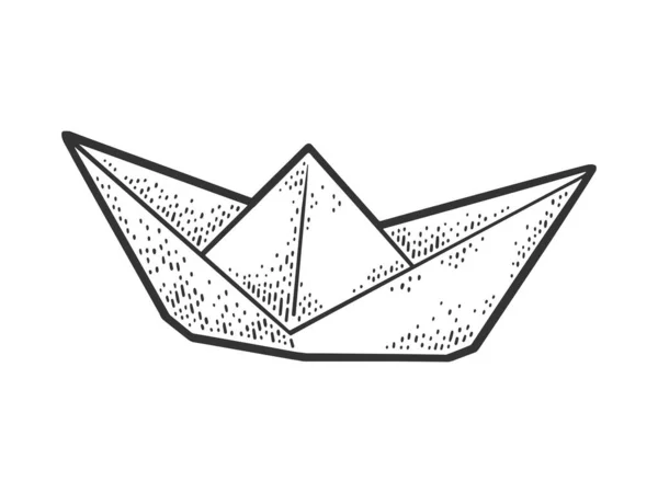 Paper boat line art sketch engraving vector illustration. T-shirt apparel print design. Scratch board imitation. Black and white hand drawn image. — Stock Vector