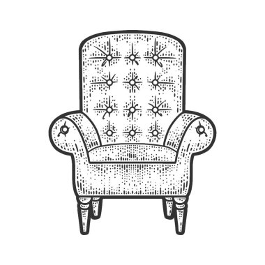 Koltuk çizgisi çizimi, kabartma vektör çizimi. Tişört giysisi baskısı tasarımı. Çizik tahtası taklidi. Siyah beyaz el çizimi resim.