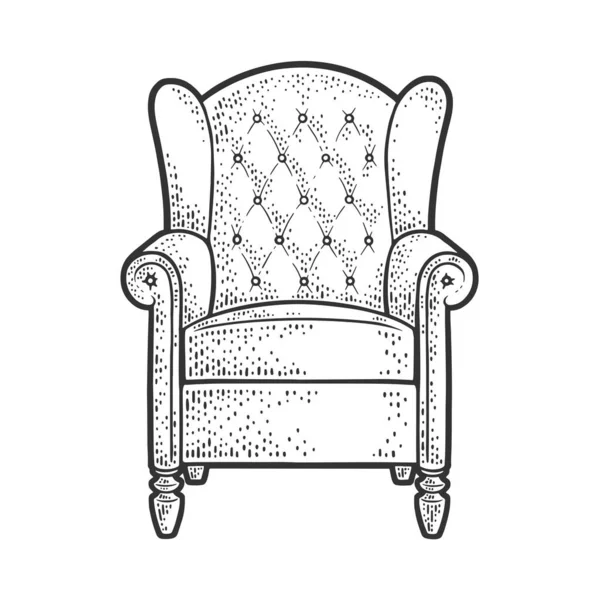 Armchair line art sketch engraving vector illustration. T-shirt apparel print design. Scratch board imitation. Black and white hand drawn image. — Stock Vector