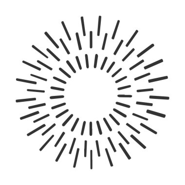 Güneş ışınları çizgisi çizimi, oyma vektör çizimi. Tişört giysisi baskısı tasarımı. Çizik tahtası taklidi. Siyah beyaz el çizimi resim.