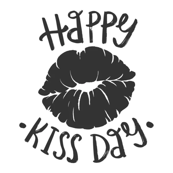 Happy kissing day card line art sketch engraving vector illustration. Lips kiss print. T-shirt apparel print design. Scratch board imitation. Black and white hand drawn image. — Stock Vector