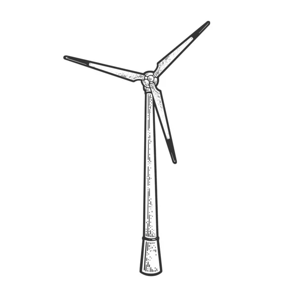Windturbine line art skizze gravur vektor illustration. T-Shirt-Print-Design. Rubbelbrett-Imitat. Handgezeichnetes Schwarz-Weiß-Bild. — Stockvektor