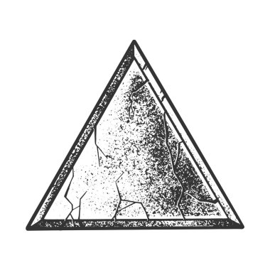 Taş taş üçgen çizgisi çizimi, kabartma vektör çizimi. Tişört giysisi baskısı tasarımı. Çizik tahtası taklidi. Siyah beyaz el çizimi resim.