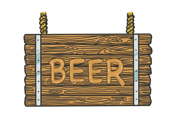Beer wooden signboard color line art sketch engraving vector illustration. T-shirt apparel print design. Scratch board imitation. Black and white hand drawn image. — Stock Vector